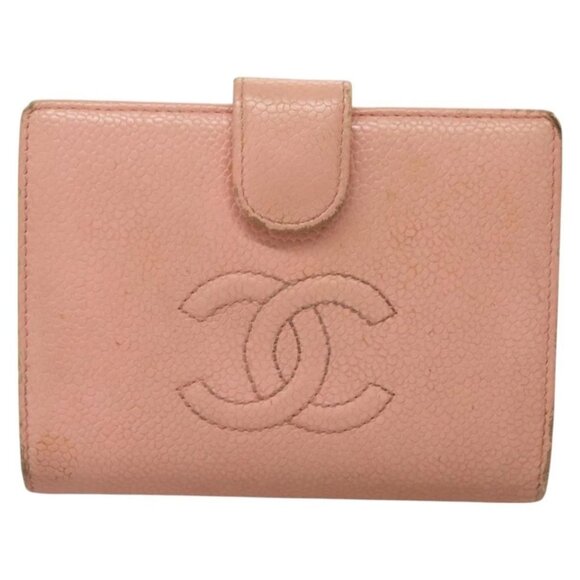 CHANEL Grained Calf Skin COCO Mark Bifold Wallet Pink Gold CC Auth am8671 - Picture 2 of 16